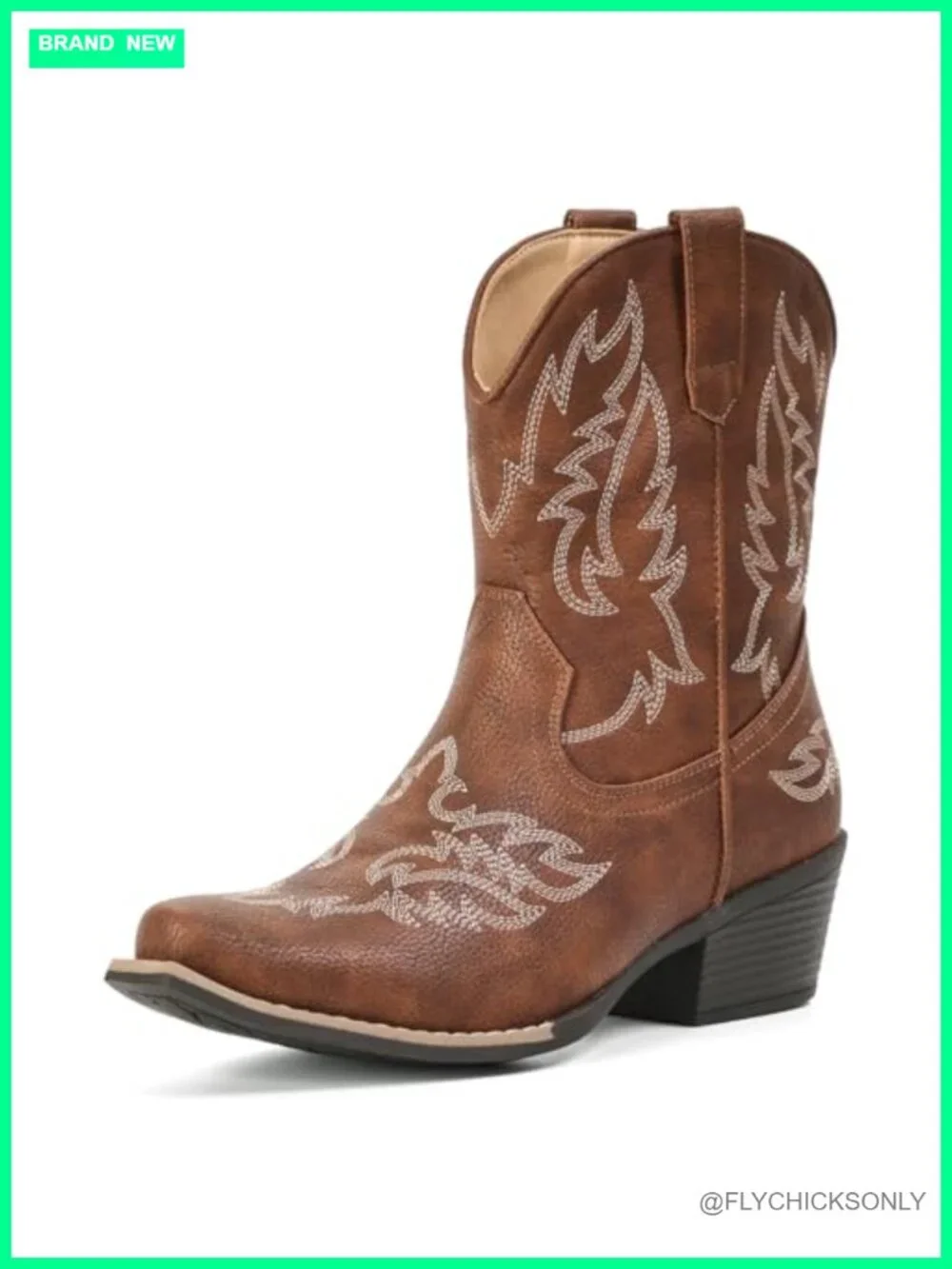 Faux Leather Cowboy Ankle Boots Snip Toe Pull-On Western Booties